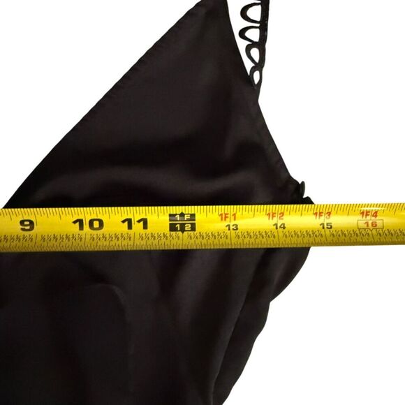 For Love & Lemons Black Ruffle Open Front Satin Slip Dress Size XS - Picture 12 of 14